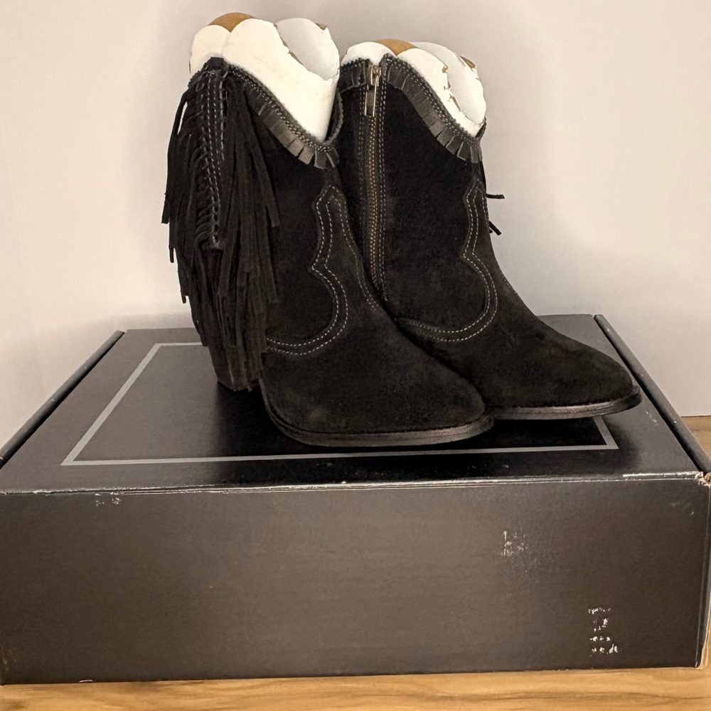 Lucchese Black Suede Fringe Ankle Boots - Picture 8 of 8